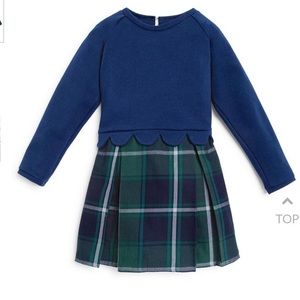 Bella bliss plaid girls dress navy and green